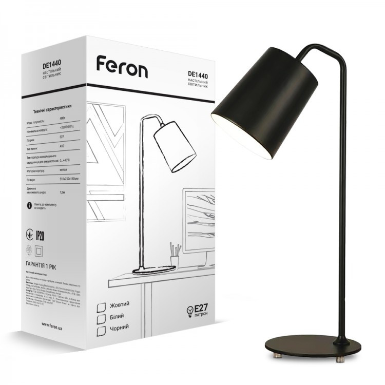 Настільний світильник Feron DE1440 на E27 чорний