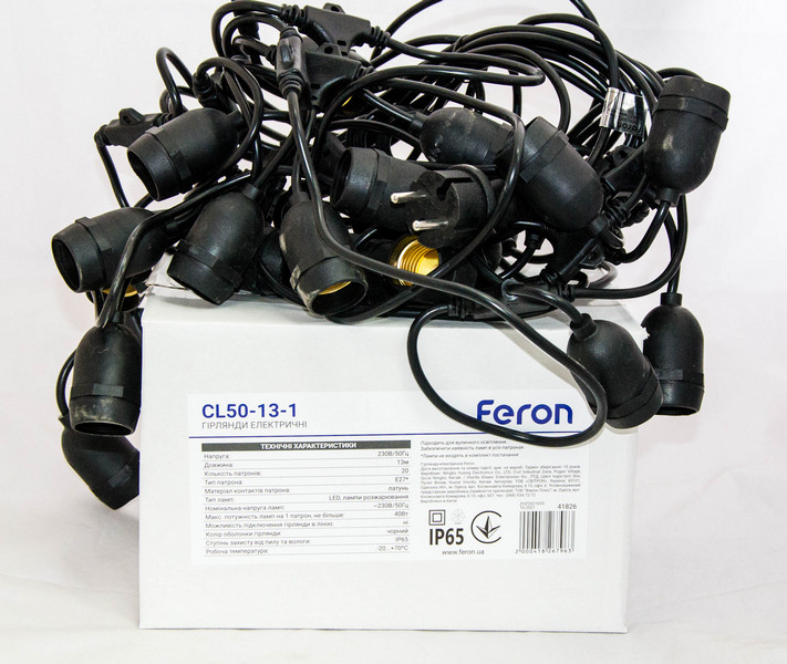 Гірлянда зовнішня Feron CL50-13-1 чорний E27*20 25м + 1,5м