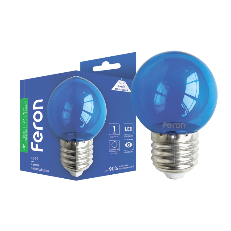 Світлодіодна лампа Feron LB-37 1W E27 синя прозора