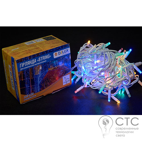 Гірлянда зовнішня Delux String 100 LED мульти /білий 10м (2х5м)